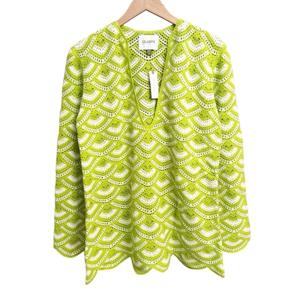 NWT Anthropologie Celandine Crochet Kaftan Cover Up Mini Dress Green XS/S - Picture 2 of 6